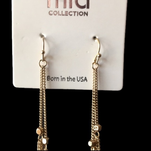 Mia Collection Hook 4" Gold Chain Fringe Earrings - Picture 3 of 5
